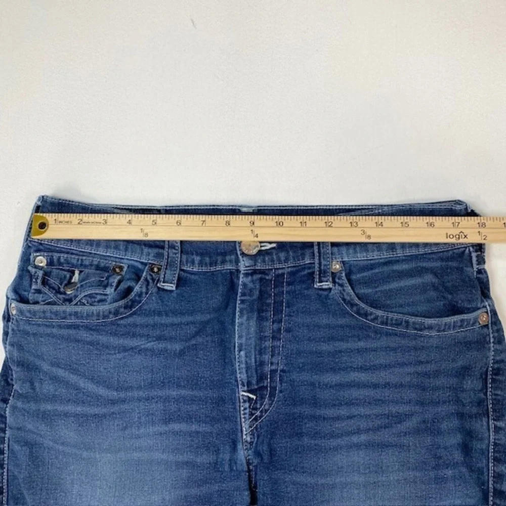 True Religion Ricky Short Mens 36 Regatta Blue Denim Cut Off Frayed Hem Shorts